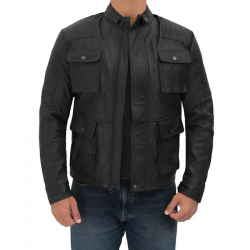 Navan Mens Black Four Pocket Vintage Leather Jacket