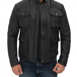 Navan Mens Black Four Pocket Vintage Leather Jacket Navan Mens Black Four Pocket Vintage Leather Jacket