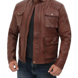 Navan Mens Brown Four Pocket Vintage Leather Jacket Navan Mens Brown Four Pocket Vintage Leather Jacket