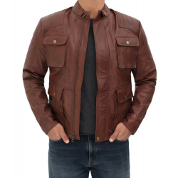 Navan Mens Brown Four Pocket Vintage Leather Jacket