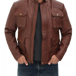 Navan Mens Brown Four Pocket Vintage Leather Jacket Navan Mens Brown Four Pocket Vintage Leather Jacket