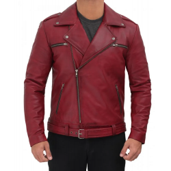 Negan Asymmetrical Leather Maroon Biker Jacket