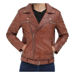 Negan Mens Brown Leather Motorcycle Jacket