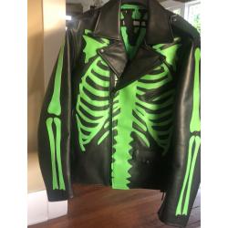 Neighborhood × Vlone Green Bones Leather Jacket