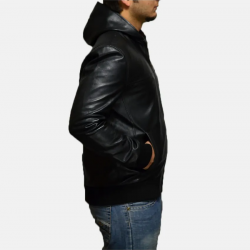Nintenzo Black Hooded Leather Jacket Nintenzo Black Hooded Leather Jacket