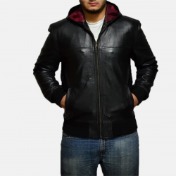 Nintenzo Black Hooded Leather Jacket Nintenzo Black Hooded Leather Jacket