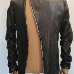 Obscur Men's Black Leather Jacket with Fingerless Gloves  Obscur Men's Black Leather Jacket with Fingerless Gloves