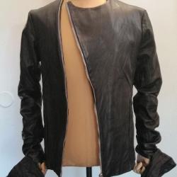 Obscur Men's Black Leather Jacket with Fingerless Gloves  Obscur Men's Black Leather Jacket with Fingerless Gloves