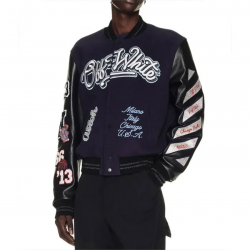 Off White Chicago Bulls Full Snap Wool and Leather Varsity Jacket Off White Chicago Bulls Full Snap Wool and Leather Varsity Jacket