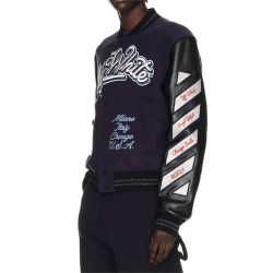 Off White Chicago Bulls Full Snap Wool and Leather Varsity Jacket Off White Chicago Bulls Full Snap Wool and Leather Varsity Jacket