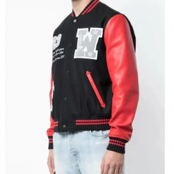 Off White Eagle 23 Red and Black Varsity Jacket Off White Eagle 23 Red and Black Varsity Jacket