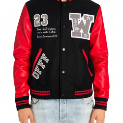 Off White Eagle 23 Red and Black Varsity Jacket Off White Eagle 23 Red and Black Varsity Jacket