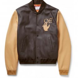 Off White Leather Varsity Jacket
