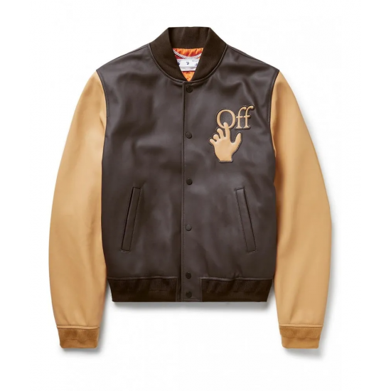 Off White Leather Varsity Jacket