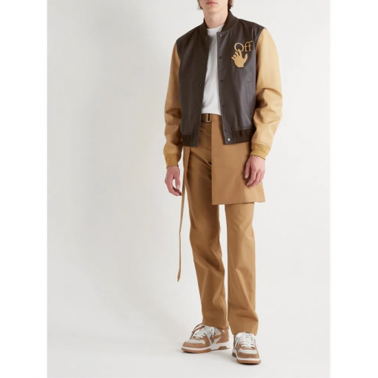 Off White Leather Varsity Jacket