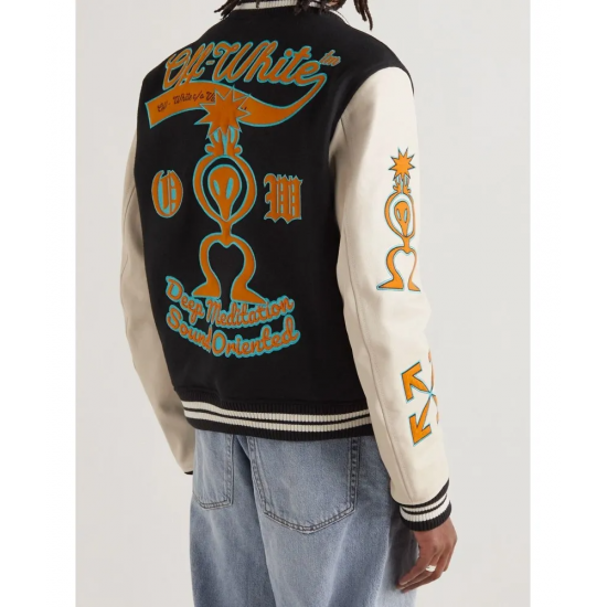 Off White Wool-Blend Varsity Jacket