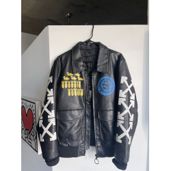 Off-White x Virgil Abloh Black Aviator Leather Bomber Jacket
