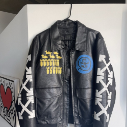 Off-White x Virgil Abloh Black Aviator Leather Bomber Jacket