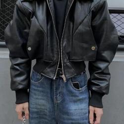 PU Black Leather Jacket Coat Streetwear Zipper PU Black Leather Jacket Coat Streetwear Zipper