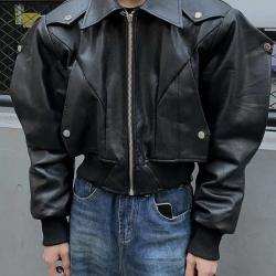 PU Black Leather Jacket Coat Streetwear Zipper PU Black Leather Jacket Coat Streetwear Zipper