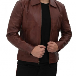 Reeves Brown Shirt Collar Front Zip Men Stylish Pebbled Leather Jacket Reeves Brown Shirt Collar Front Zip Men Stylish Pebbled Leather Jacket