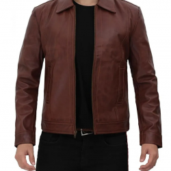 Reeves Brown Shirt Collar Front Zip Men Stylish Pebbled Leather Jacket Reeves Brown Shirt Collar Front Zip Men Stylish Pebbled Leather Jacket