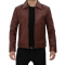 Reeves Brown Shirt Collar Front Zip Men Stylish Pebbled Leather Jacket