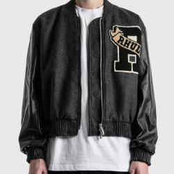 Rhude Grey Leather Lamb Wool Varsity Patch Jacket Rhude Grey Leather Lamb Wool Varsity Patch Jacket