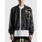 Rhude Grey Leather Lamb Wool Varsity Patch Jacket