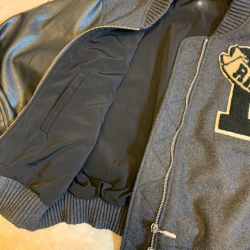 Rhude Grey Leather Lamb Wool Varsity Patch Jacket Rhude Grey Leather Lamb Wool Varsity Patch Jacket