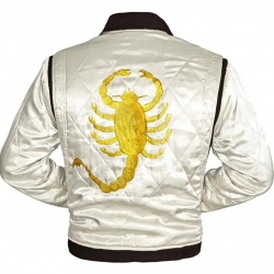 Ryan Gosling Drive Scorpion White Satin Lightweight Casual Bomber Varsity Sports Biker Drive Jacket Ryan Gosling Drive Scorpion White Satin Lightweight Casual Bomber Varsity Sports Biker Drive Jacket