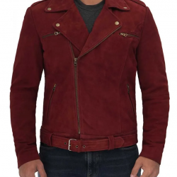 Sean Maroon Suede Biker Jacket Men Sean Maroon Suede Biker Jacket Men