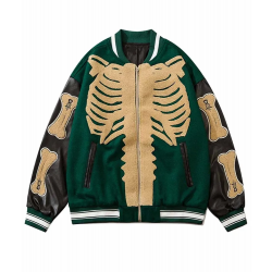 Skeleton Furry Bone Baseball Varsity Jacket