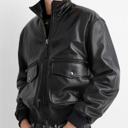 Sleek Black Leather Bomber Jacket by Acne Studios Sleek Black Leather Bomber Jacket by Acne Studios