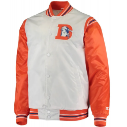 Starter Denver Broncos White and Orange Satin Jacket