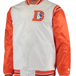 Starter Denver Broncos White and Orange Satin Jacket Starter Denver Broncos White and Orange Satin Jacket