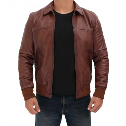 Steven Brown Leather Bomber Jacket Mens