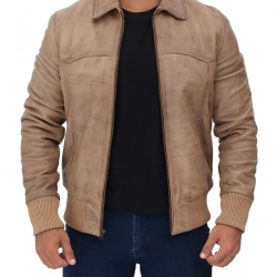 Steven Mens Beige Leather Bomber Jacket Steven Mens Beige Leather Bomber Jacket