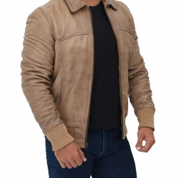 Steven Mens Beige Leather Bomber Jacket Steven Mens Beige Leather Bomber Jacket