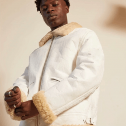 Stone Island Vintage Hand Painted White Shearling Jacket