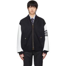 Striped Melton Wool and Leather Bomber Jacket Striped Melton Wool and Leather Bomber Jacket