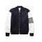 Striped Melton Wool and Leather Bomber Jacket