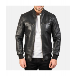 Sven Black Leather Bomber Jacket