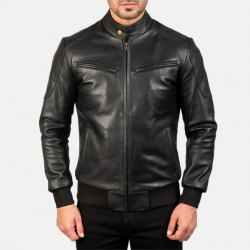 Sven Black Leather Bomber Jacket Sven Black Leather Bomber Jacket