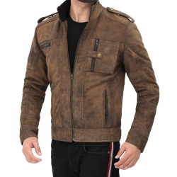 Tavares Distressed Cafe Racer Brown Leather Jacket