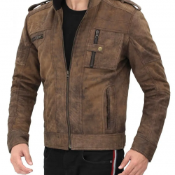 Tavares Distressed Cafe Racer Brown Leather Jacket Tavares Distressed Cafe Racer Brown Leather Jacket