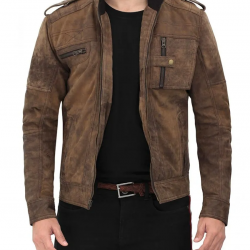 Tavares Distressed Cafe Racer Brown Leather Jacket Tavares Distressed Cafe Racer Brown Leather Jacket