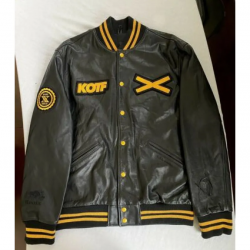 The Weeknd XO KOTF Leather Yellow Varsity Jacket