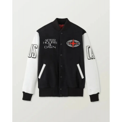 The XO Weeknd Stadium Varsity Jacket Black and White