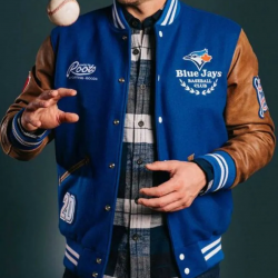 Toronto Blue Jays Varsity Blue and Brown Jacket Toronto Blue Jays Varsity Blue and Brown Jacket